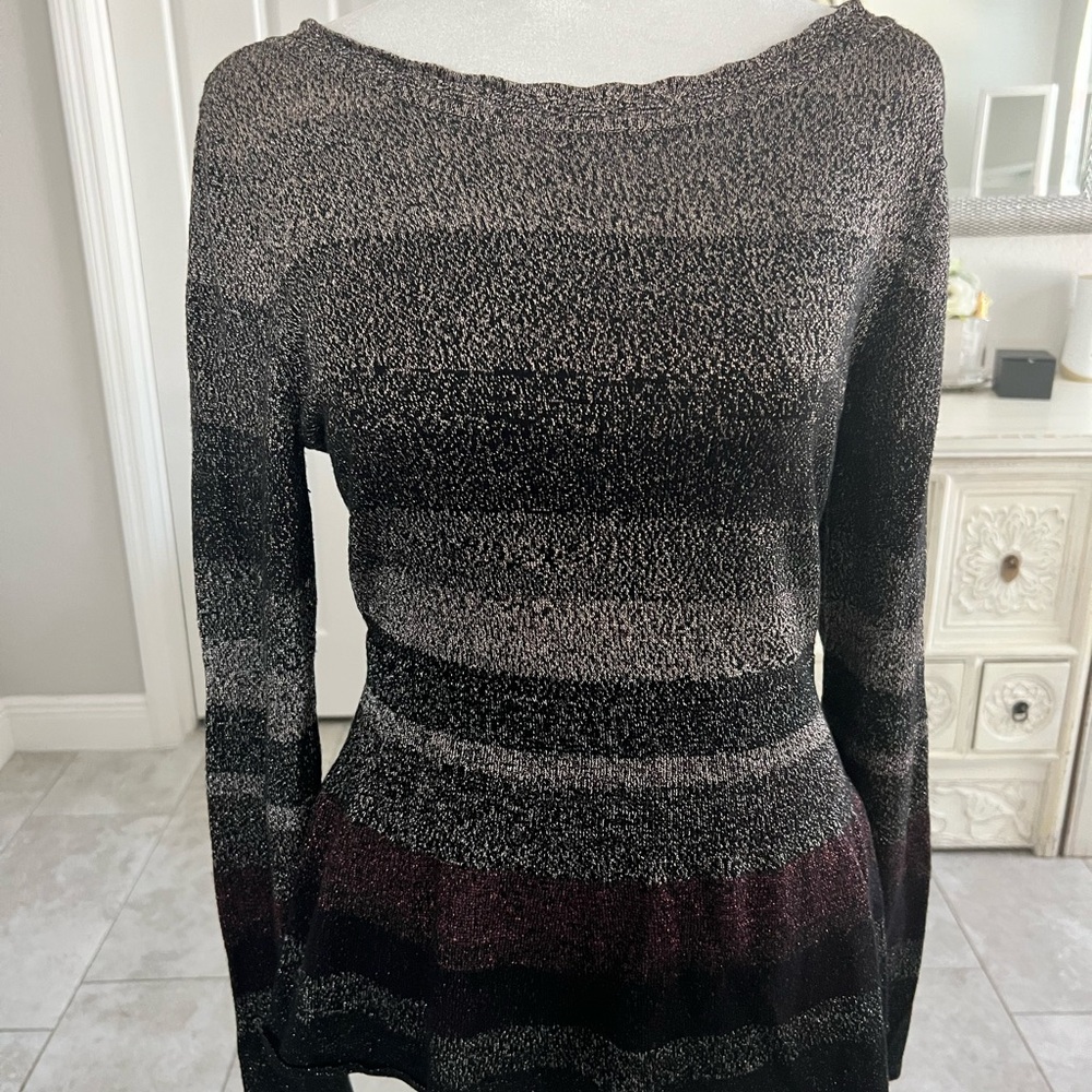White House Black Market Black and Silver Metallic Knit Top